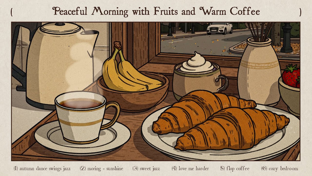 peaceful morning with fruits and warm coffee