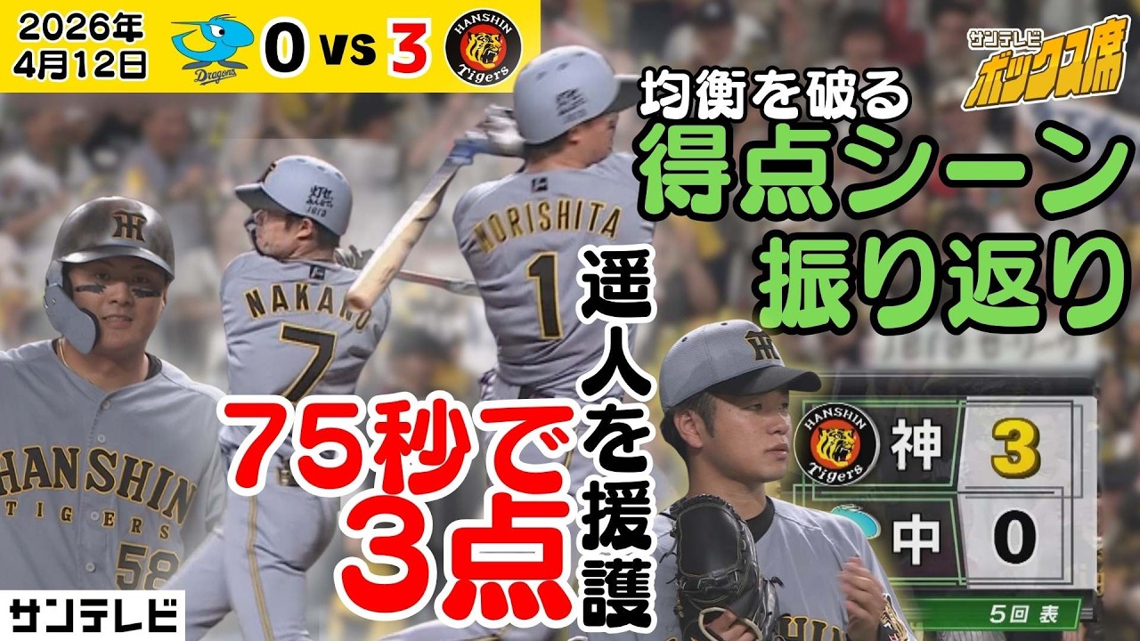 【中野＆森下タイムリー】先制から75秒で3点！5回表の猛虎打線振り返り（4月12日 中日ー阪神） #サンテレビボックス席