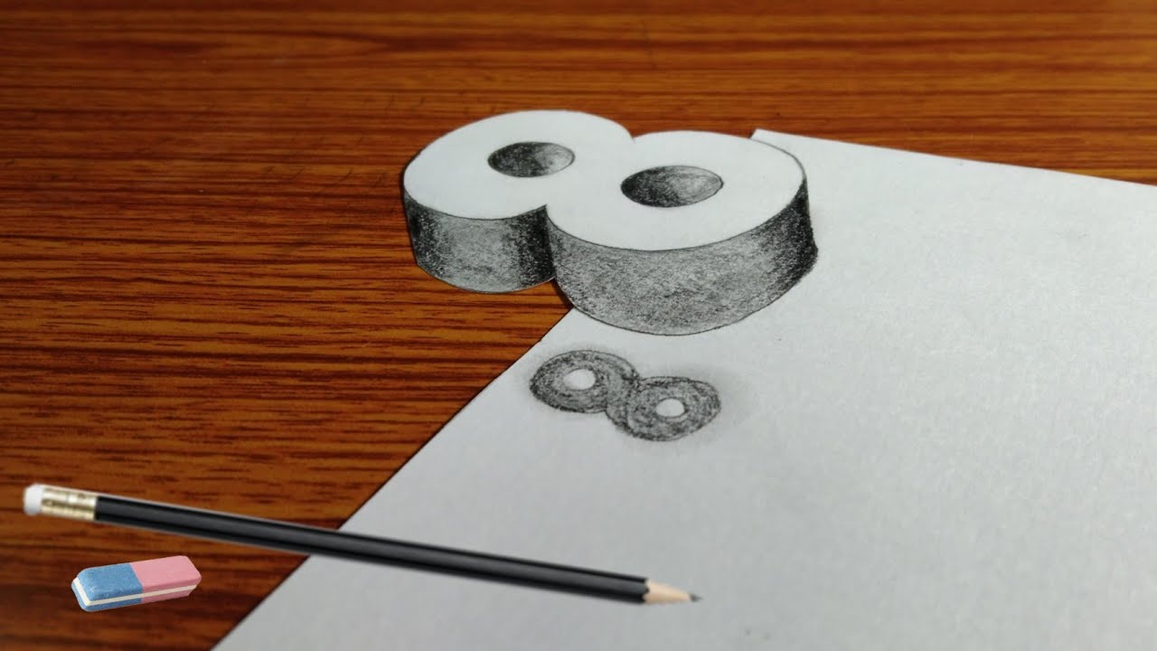 how to draw 3d number 8 easy step by step for beginners