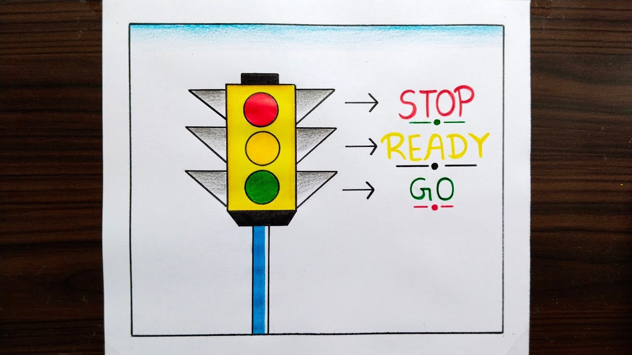 How to Draw Traffic Light / Traffic Signal Drawing / Road Safety Drawing /Traffic Light Drawing Easy