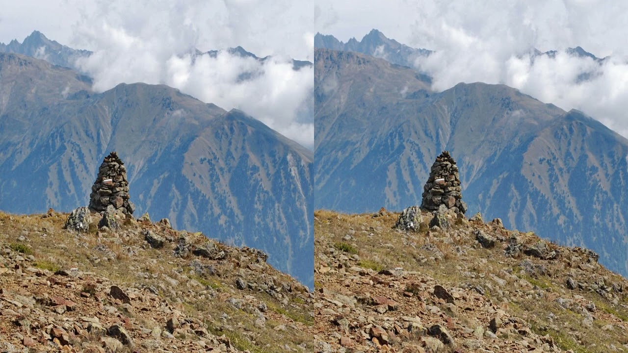 3D Vollhd sbs parallel Diaschau f&uuml;r Smartphone und VR: Zum Watles &uuml;ber Schafberg. South Tirol Alps.