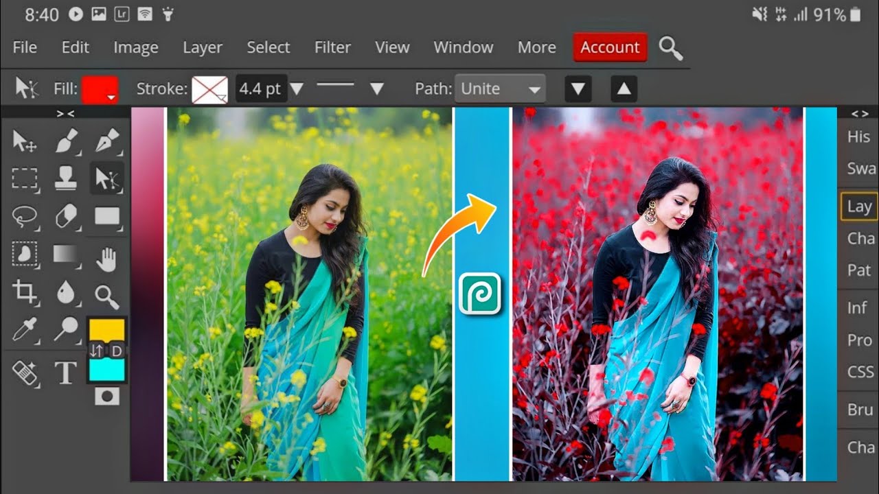Как редактировать фотографии в Photopea Mobile 🔥 Светящийся красный тон 😜 Photopea Editing Mobile