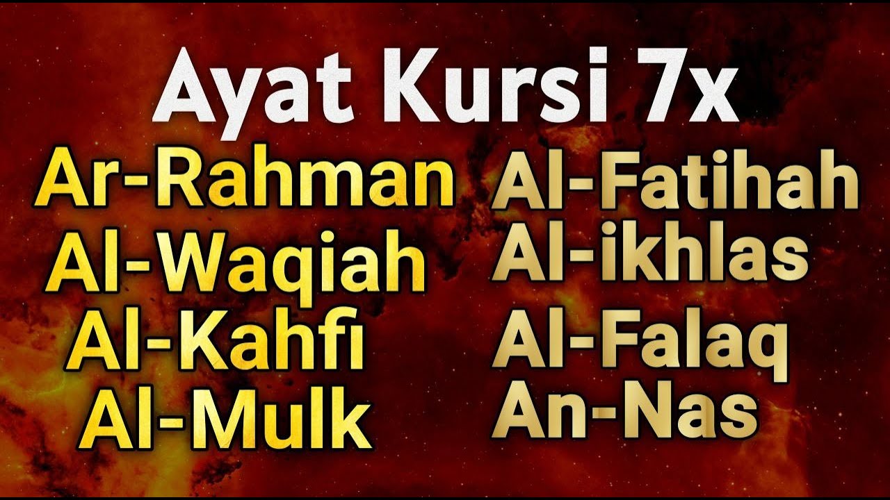Ayat Kursi 7x,Surah Yasin,Ar Rahman,Waqiah,AlMulk,Al Kahfi,Falaq,An Nas,Ikhlas | Muhammad Hijazi