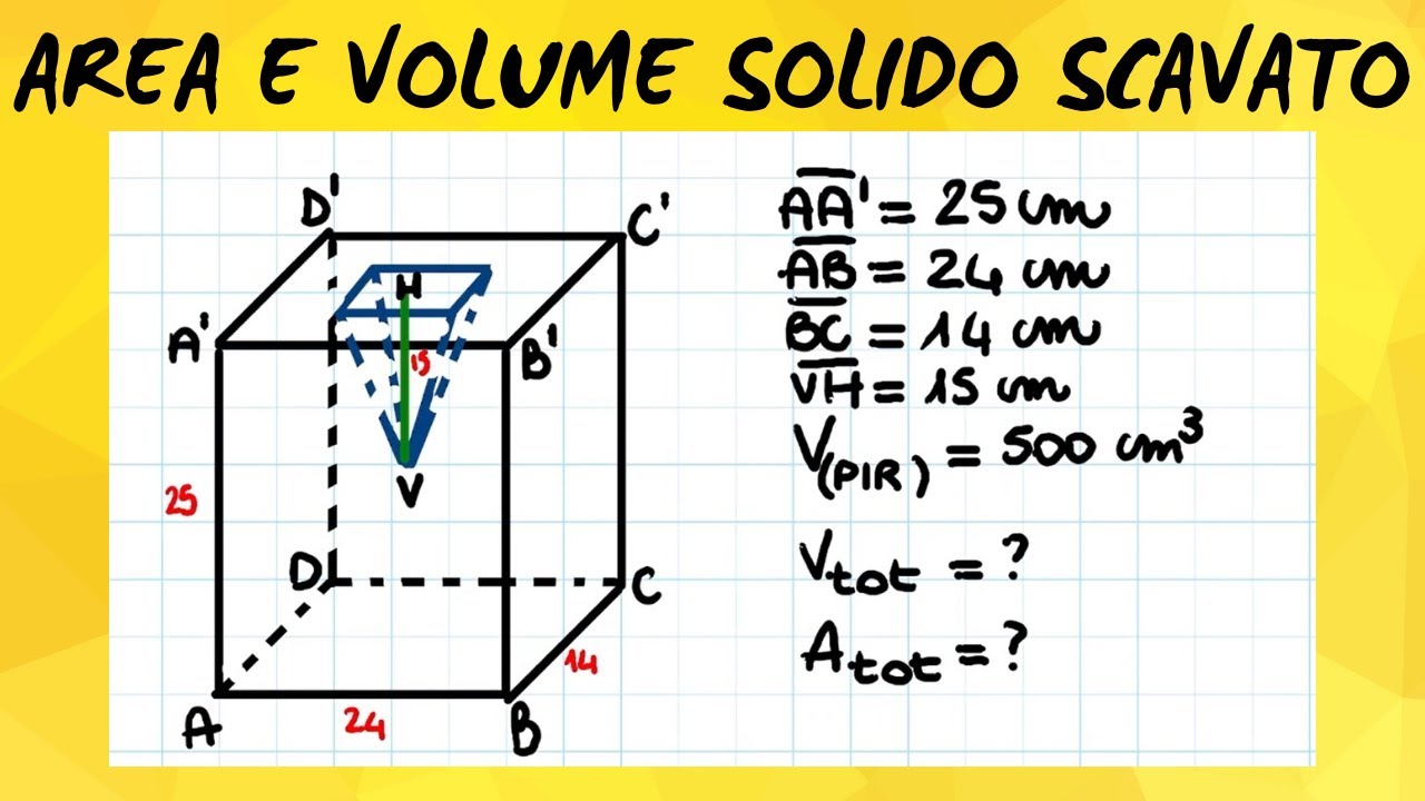 SOLIDO SCAVATO: trova area totale e volume || terza media esame