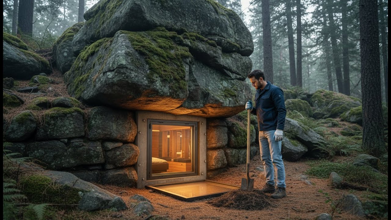 Excavating a Luxury Underground Shelter Beneath Ancient Rocks — Solo Silent Build