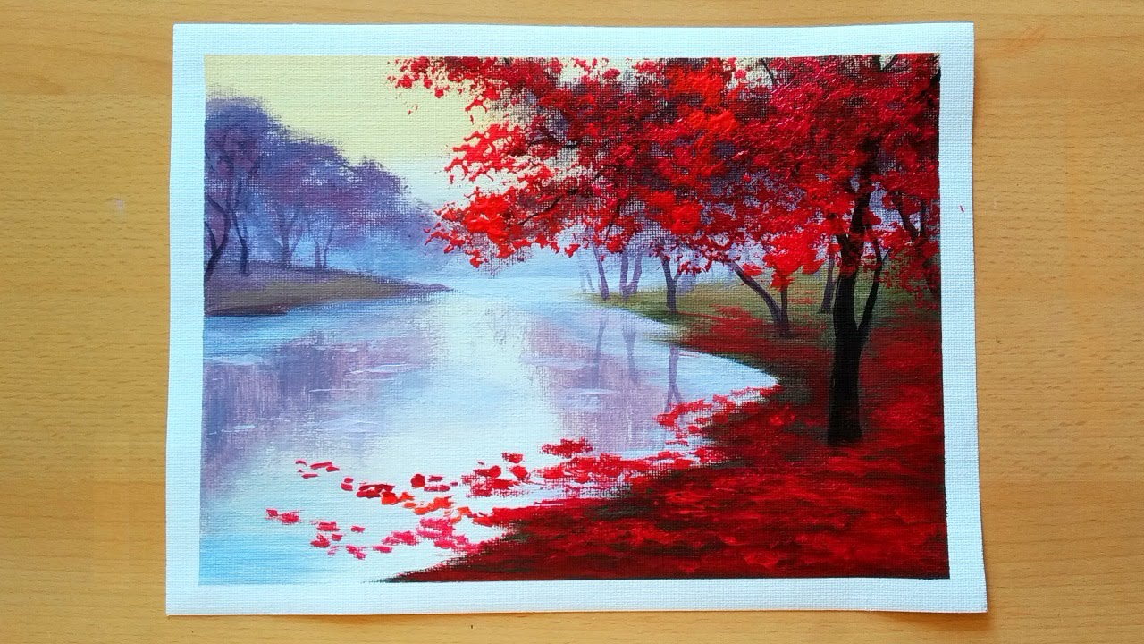 🍂 Рисуем осенний пейзаж гуашью 🍁 поэтапно для начинающих