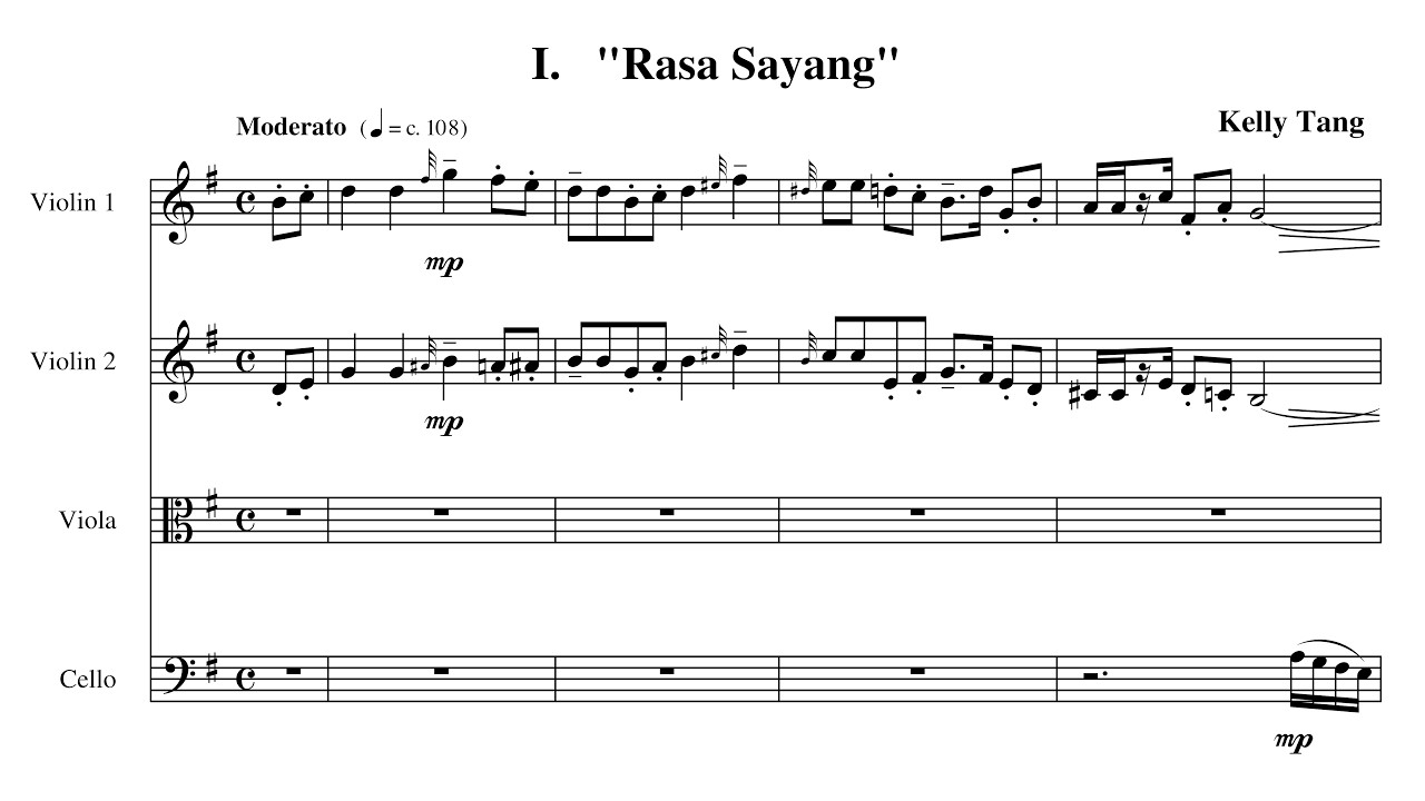 [Score] Kelly Tang - Three Folk Dances for String Quartet (2010)
