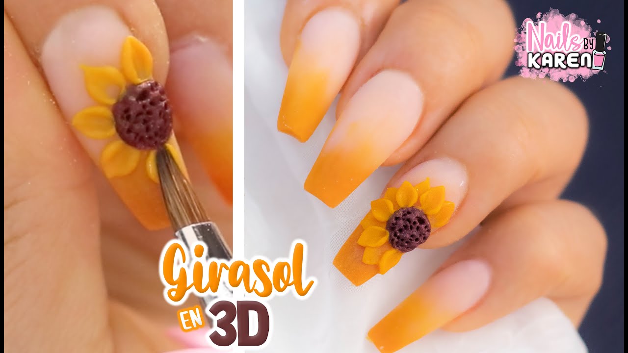 GIRASOL en 3D + EFECTO OMBRE en UÑAS ACRILICAS