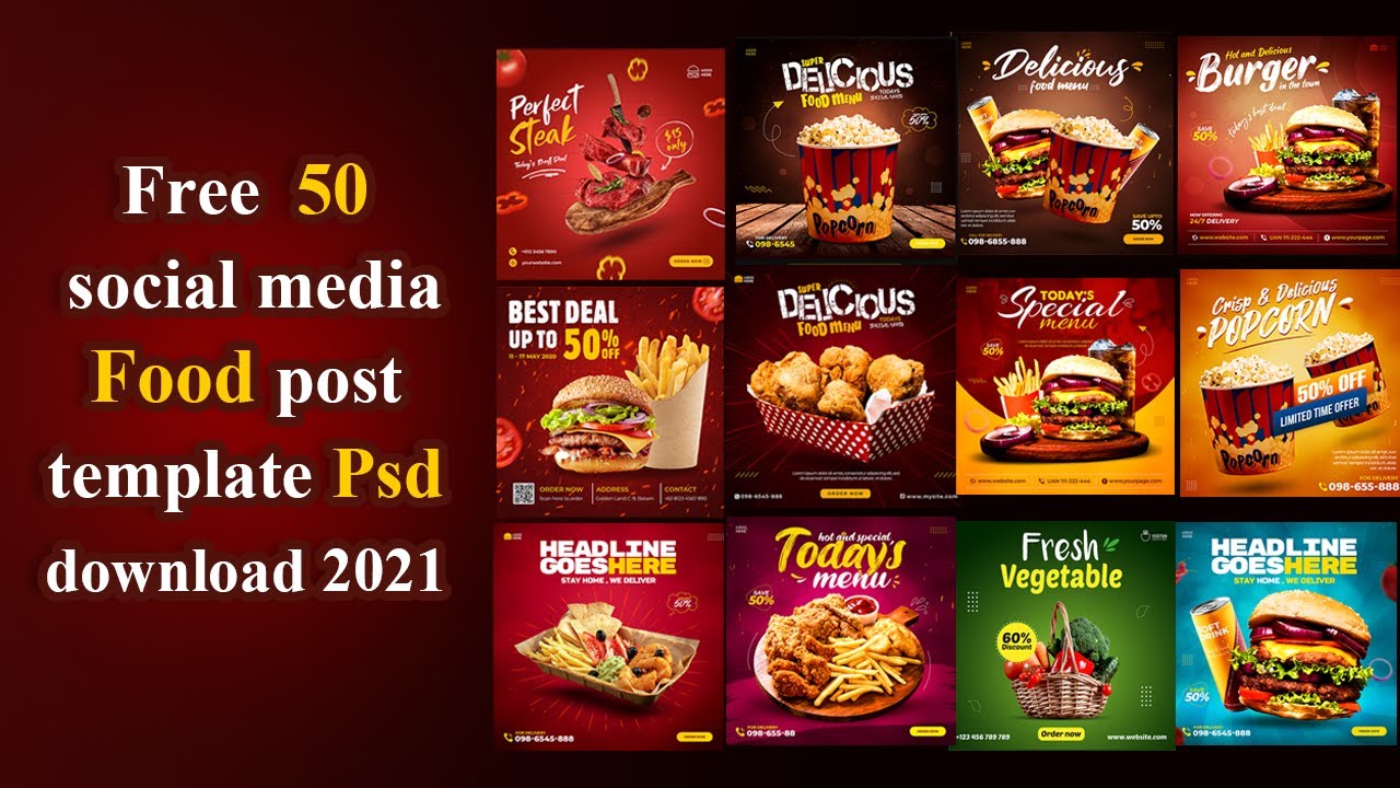 download Free 50 social media Food post template Psd