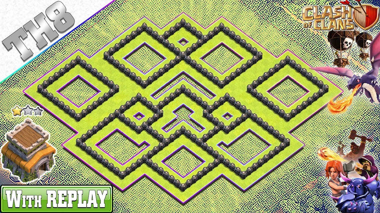 NEW Town Hall 8 (TH8) Base with REPLAY!! TH8 Base Anti Dragons - Clash of Clans