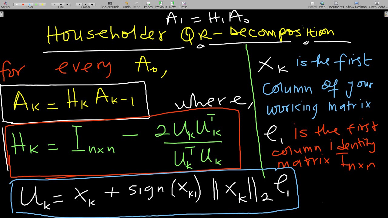 Using Householder Method to decompose a matrix into QR