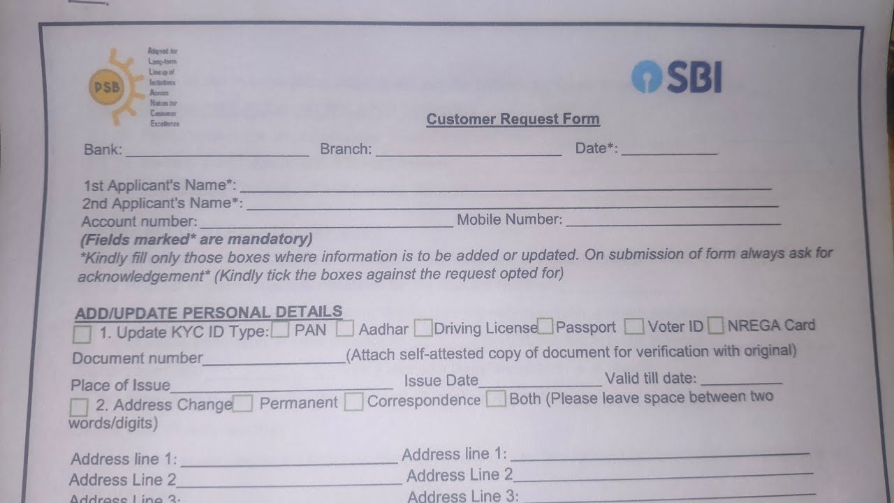 SBI customer Request Form Fill Up 2026 ?