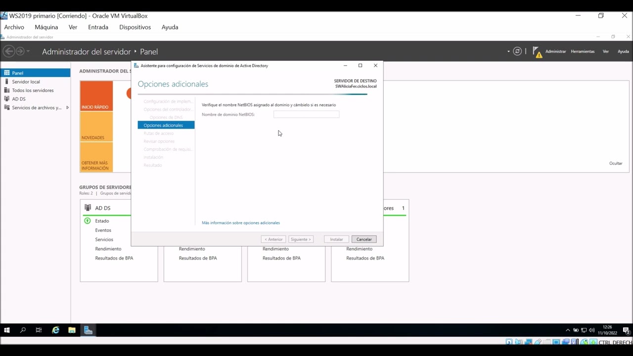Instalacion AD DS en Windows Server 2019