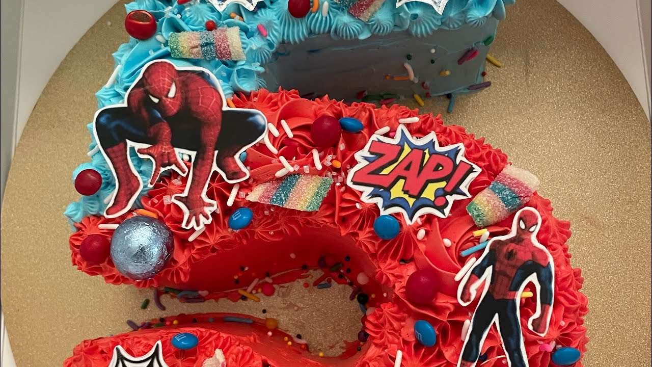 Number 5 Spiderman theme cake
