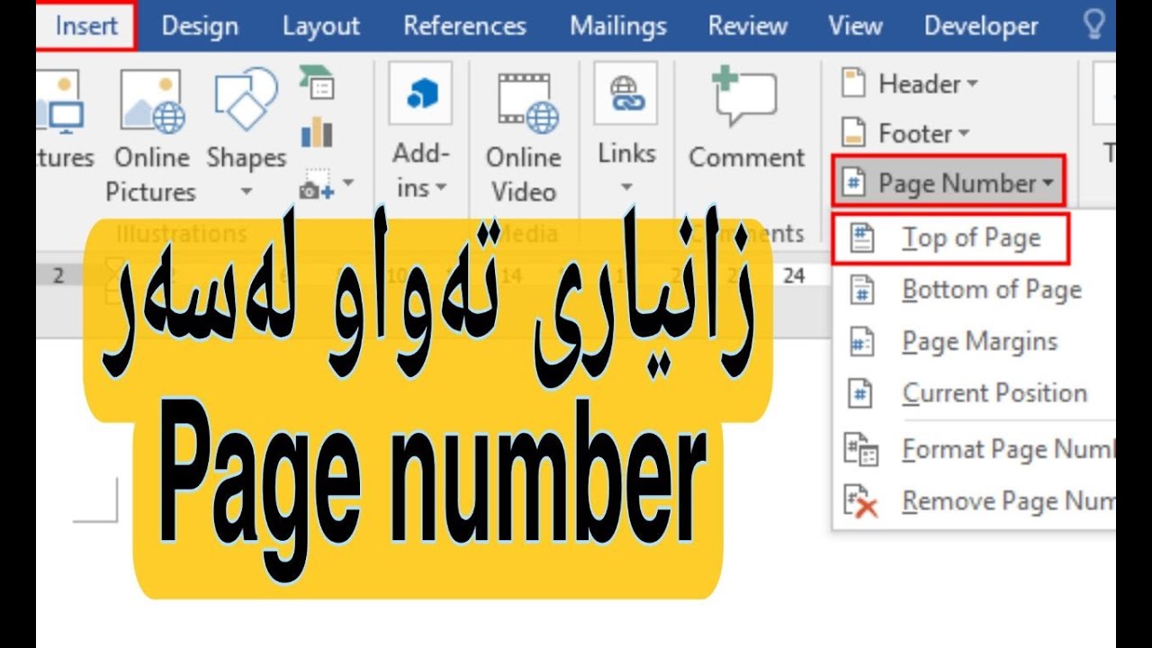 فێرکاری تەواو لەسەر پەیج نەمبەر ( دانانی ژمارە بۆ پەرەکان)...full information on page number in word