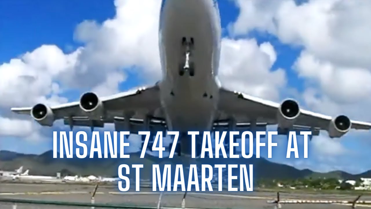 747 Takeoff Over Beach at St Maarten | Mach Loop Jets And More
