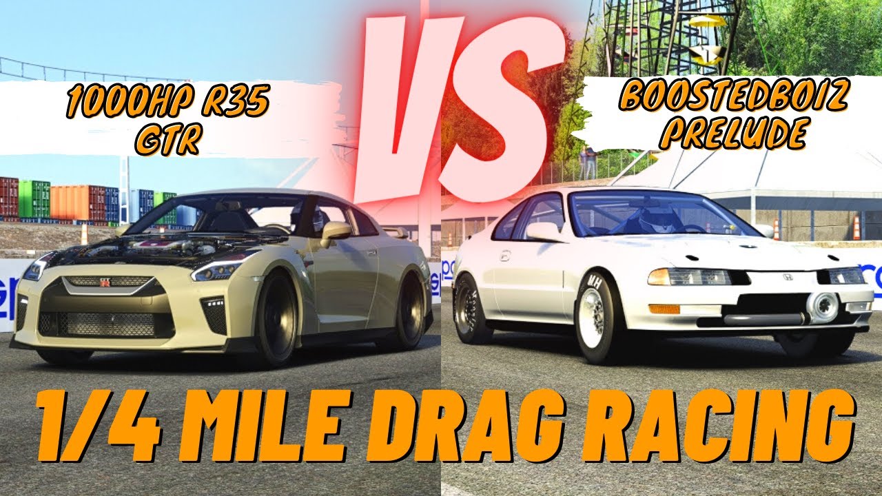 BoostedBoiz Prelude vs 1000hp R35 GTR - 1/4 Mile Drag Racing (Super Close Race!) | Assetto Corsa |