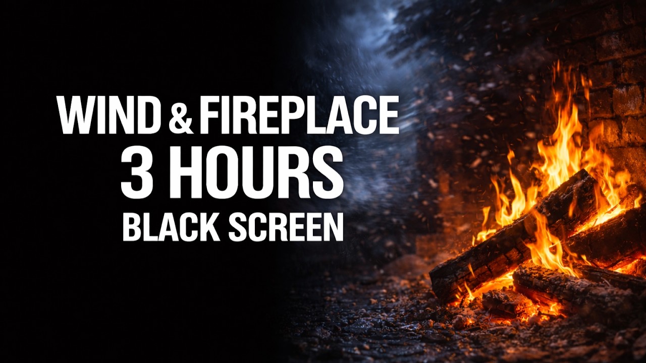 Crackling Fire and Wind Sounds for Sleeping | 3 Hours - Black Screen | Relaxing ASMR White Noise