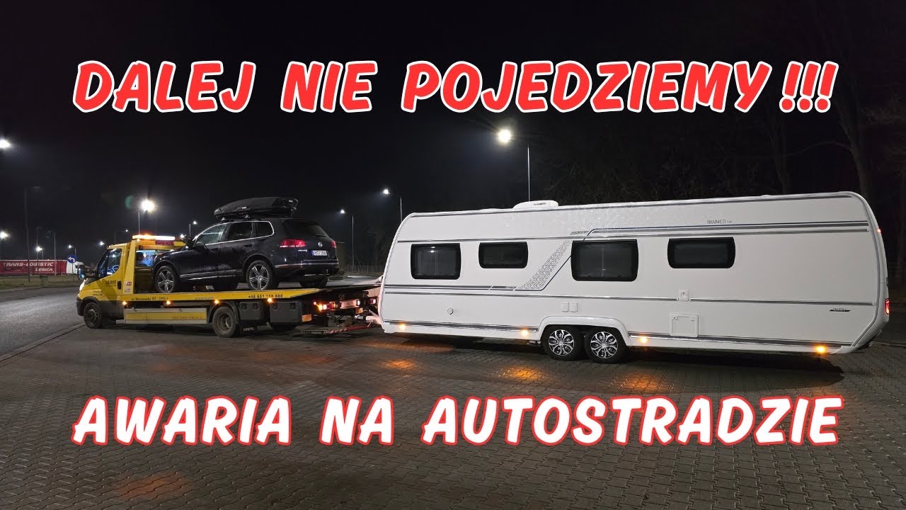Poważna awaria na autostradzie, auto i przyczepę kempingową holuje laweta, samochód nie ma mocy #20