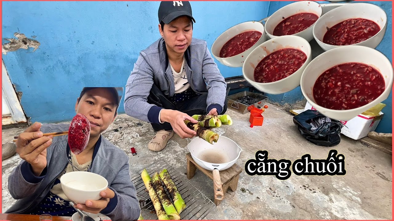 hãm tiết canh bằng cẵng chuối tây//bếp vn#food #mukbang #cooking #amthuctaybac 