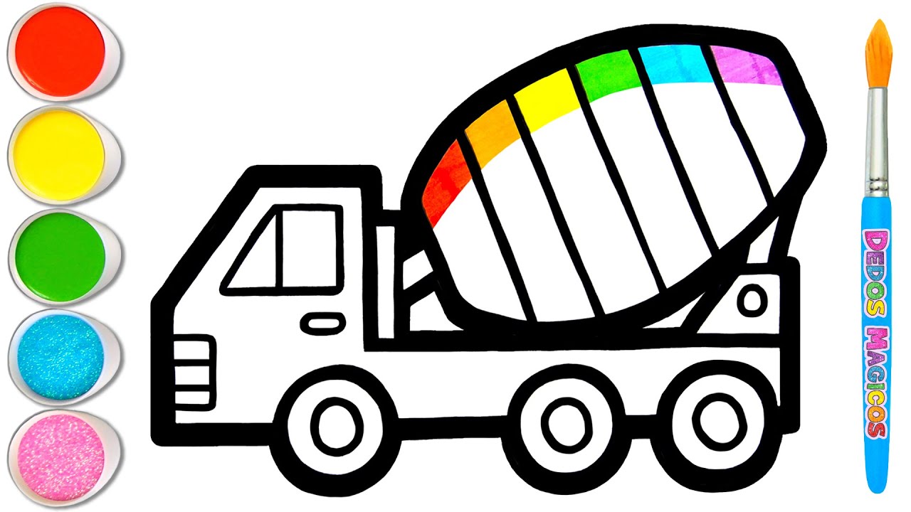 Rysowanie i kolorowanie betoniarki w kolorach tęczy 🌈🚛🌈 Rysunki pojazd&oacute;w #108
