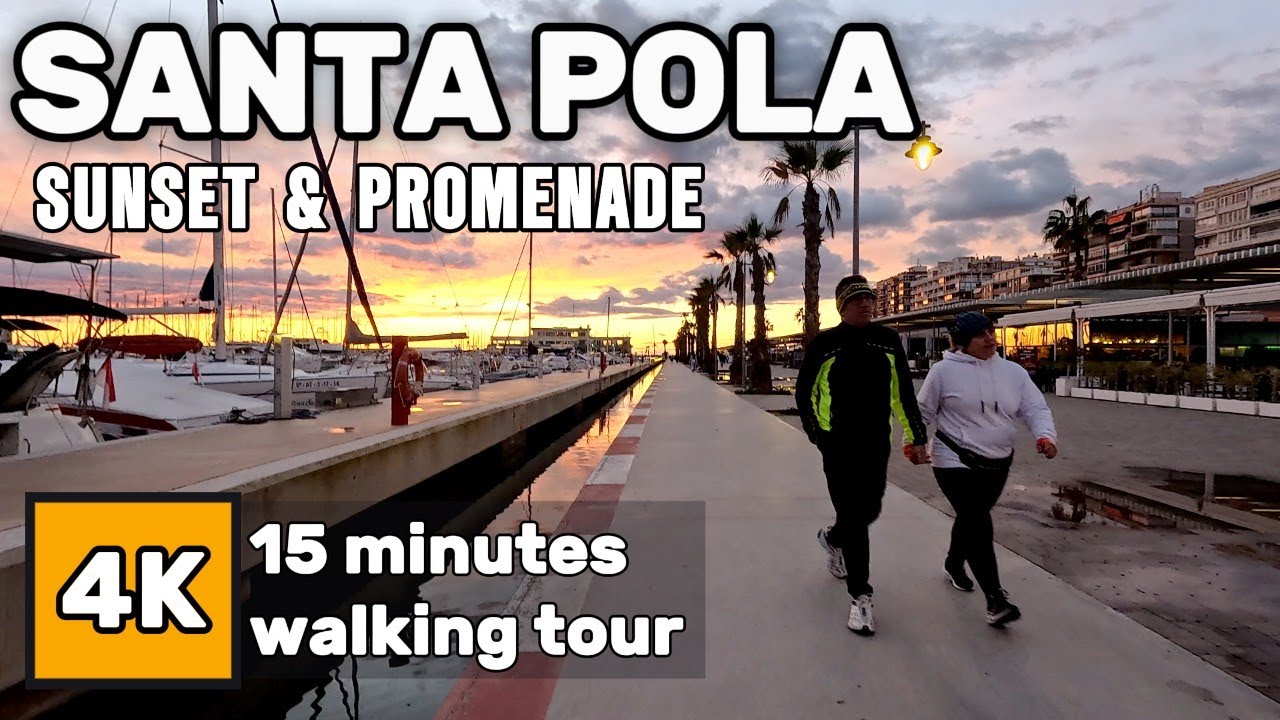 Santa Pola Spain,  Sunset Walking Tour | Promenade Mirador 4K