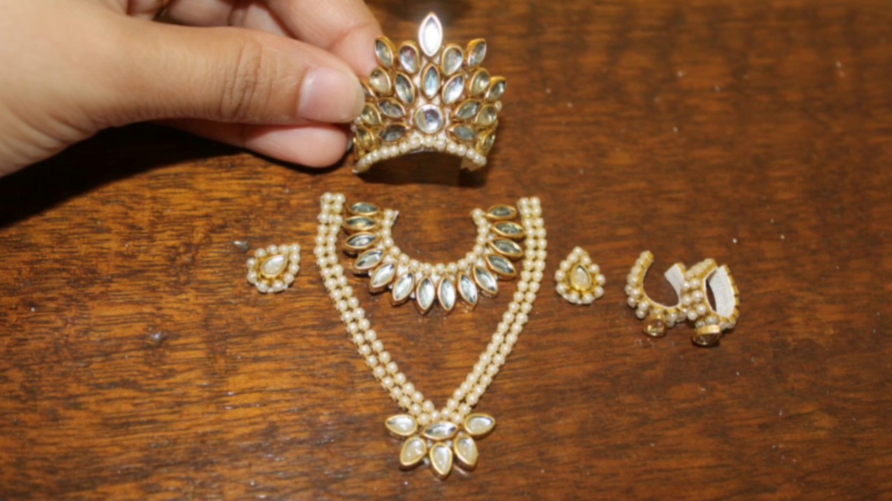 Kundan Mukut/Necklace/Bracelets/Earrings making for Laddu Gopal/कुंदन जेवर बनाना सीखें बाल गोपाल के