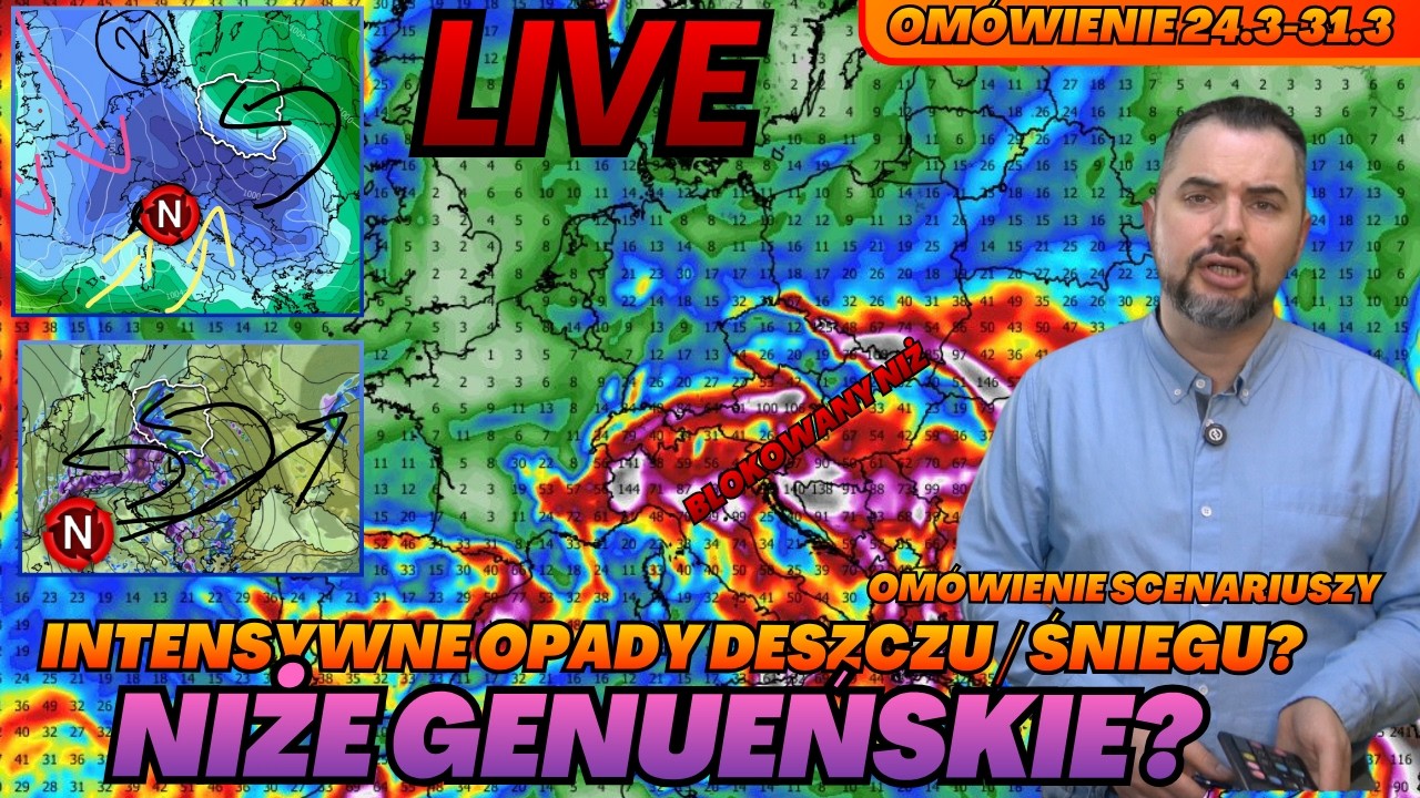 Niże genueńskie z opadami deszczu i śniegu oraz ich zablokowanie. Omawiamy możliwe scenariusze.