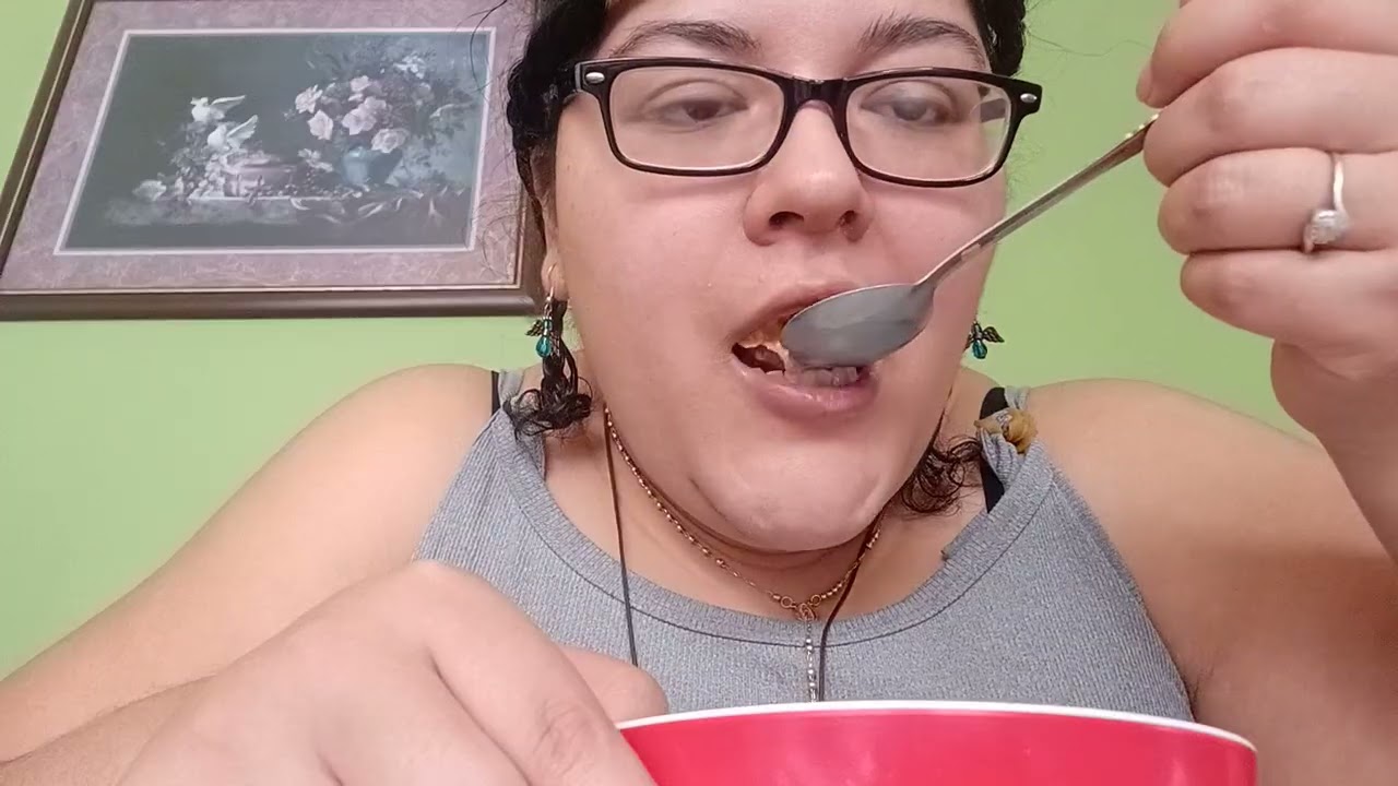 Eating cornflakes cereal 