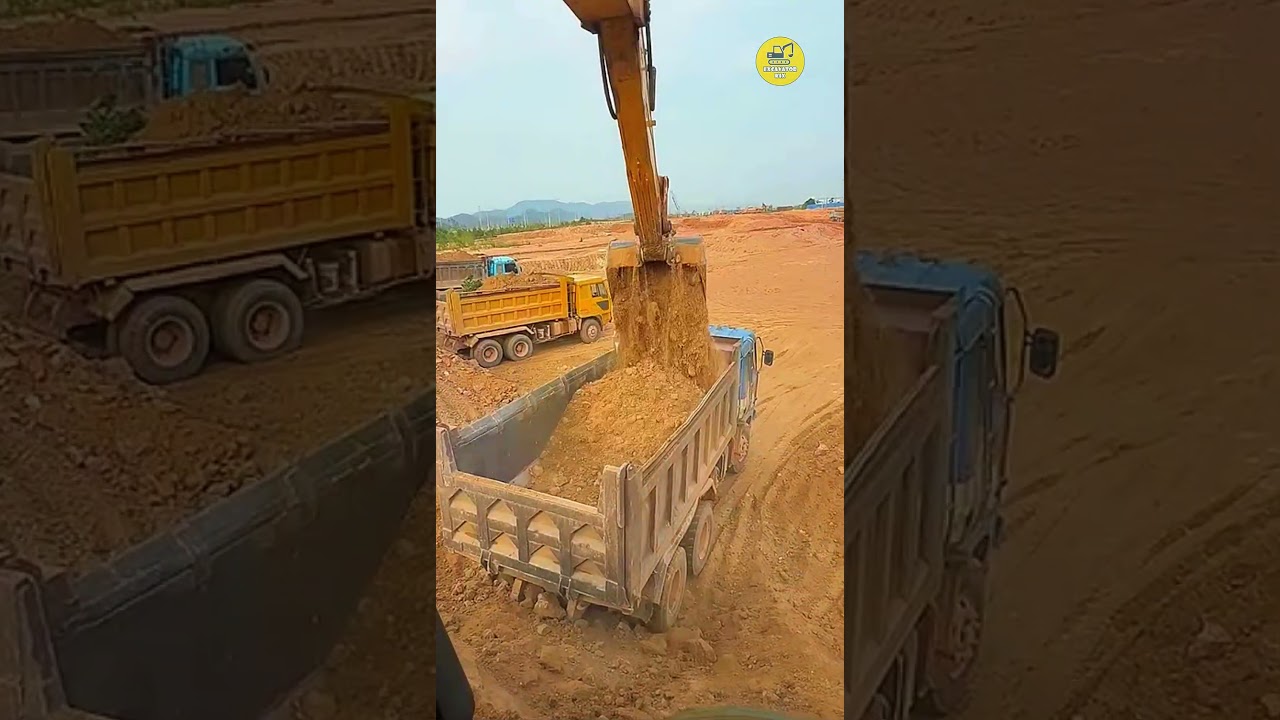 Excavators Load Soil Onto Trucks