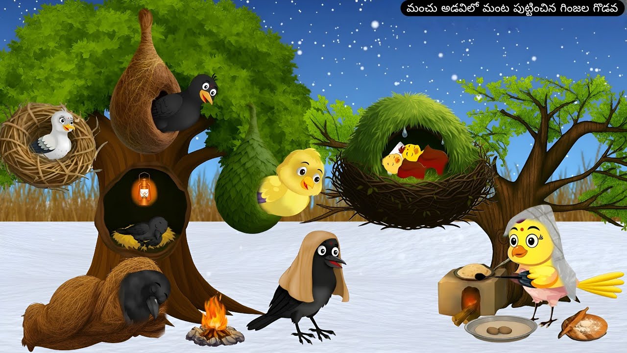 ​మంచు అడవిలో మంట పుట్టించిన గింజల గొడవ | Birds Telugu cartoon | Moral storys | 