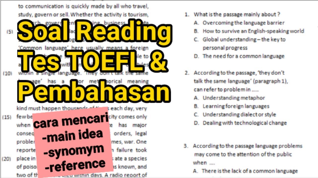 Soal Reading TOEFL dan pembahasan (topic,main idea, synonym, reference)