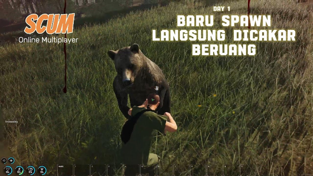 Scum Online Multiplayer - Day 1 baru spawn langsung dicakar beruang!