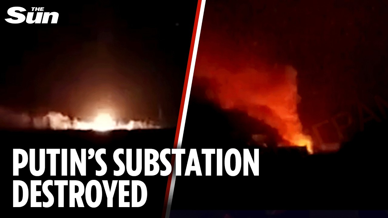 Raging fires light up the sky as Ukrainian drones BLITZ Moscow power station