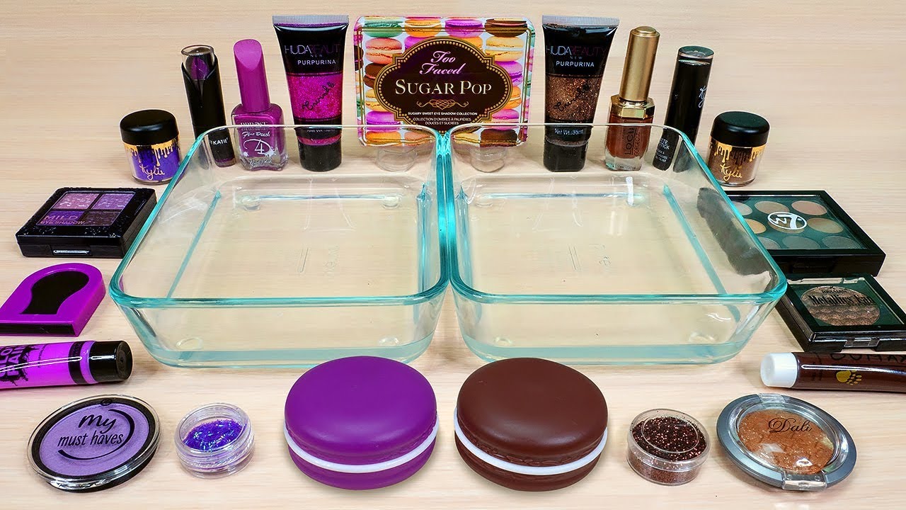 PURPLE vs. BROWN ! Slime Coloring and Mixing with Makeup ! ASMR Satisfying Slime Video #59