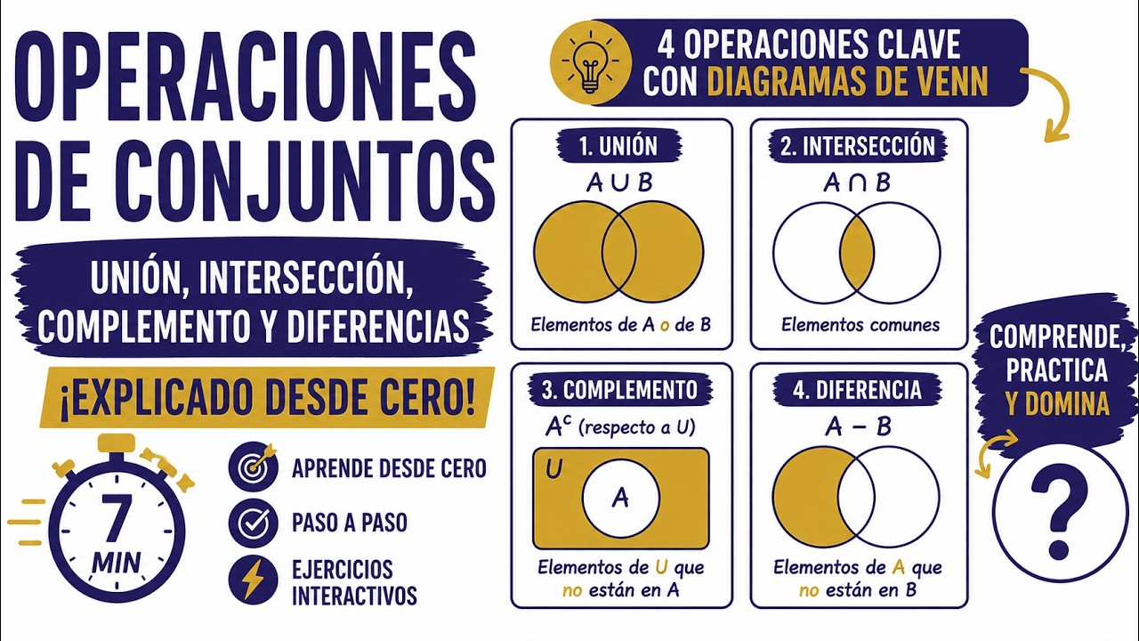 Operaciones de conjuntos | Unión, intersección, conjunto complemento y diferencia
