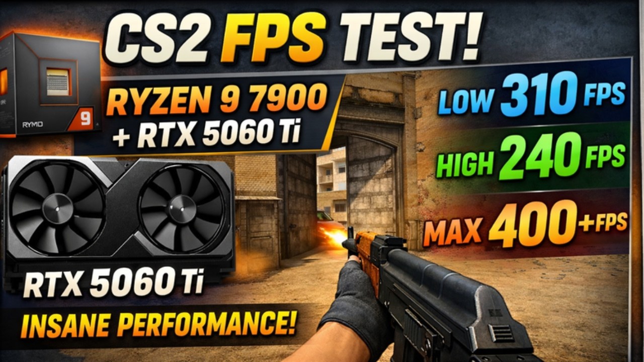 CS2 FPS Test on Ryzen 9 7900 + RTX 5060 Ti
