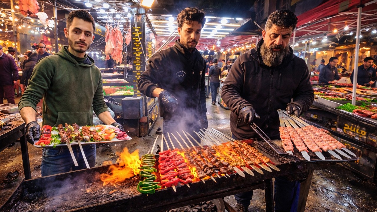 Kurdistan: Slemani Night Street Food 🔥 Insane Kebab Grilling You Must See!
