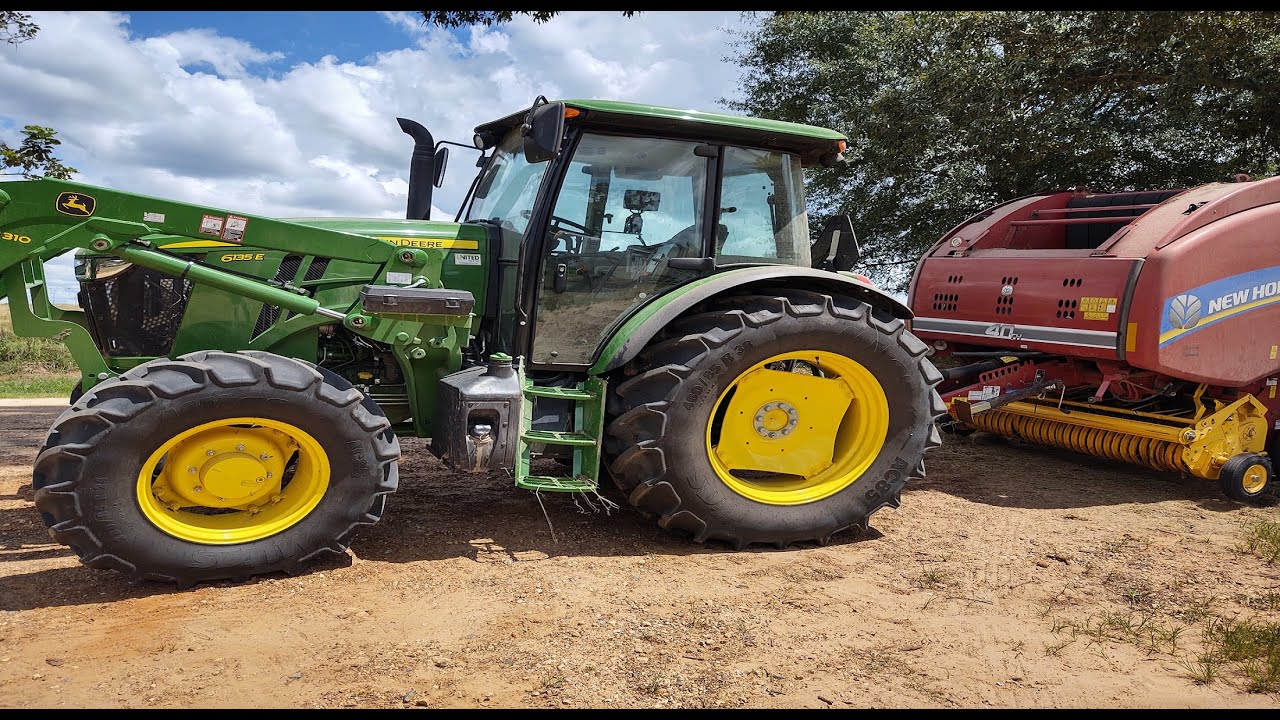 Brand new John Deere 6135E Transmission slipping 6135e Baling hay