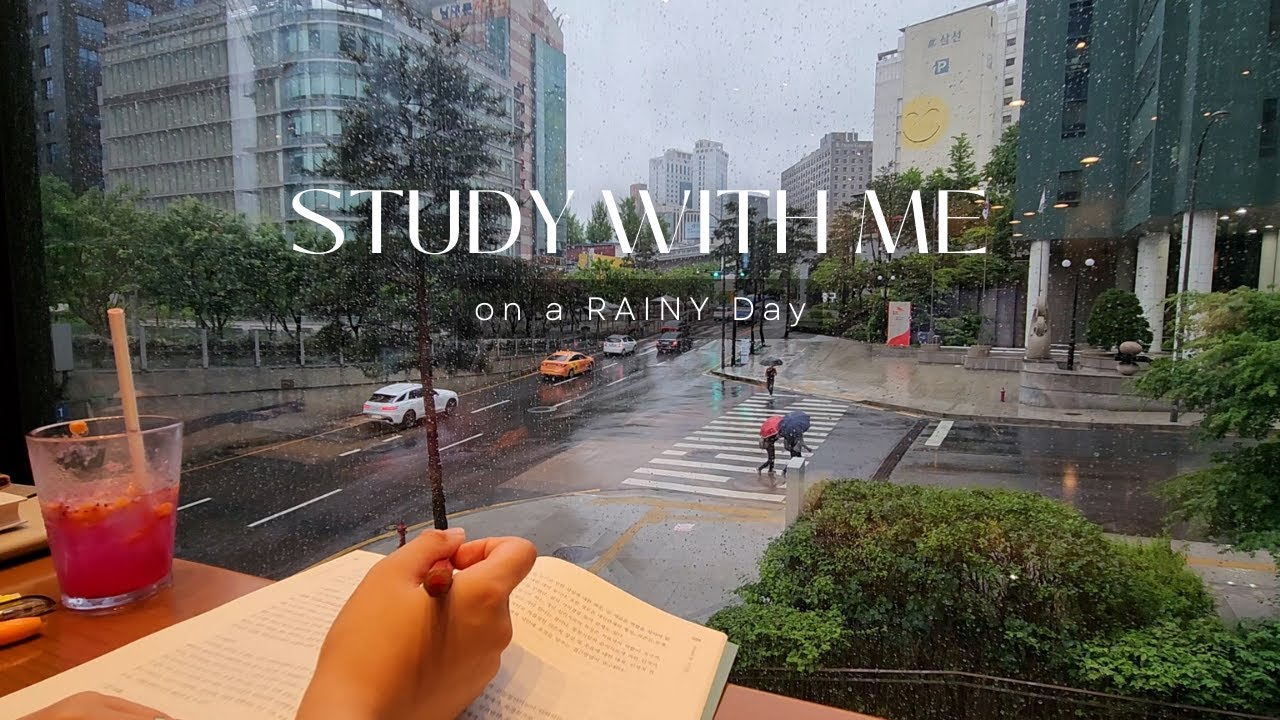 1.5 STUDY WITH ME  at Starbucks on a RAINY Day | Rain Sound, Pomodoro(25/5)