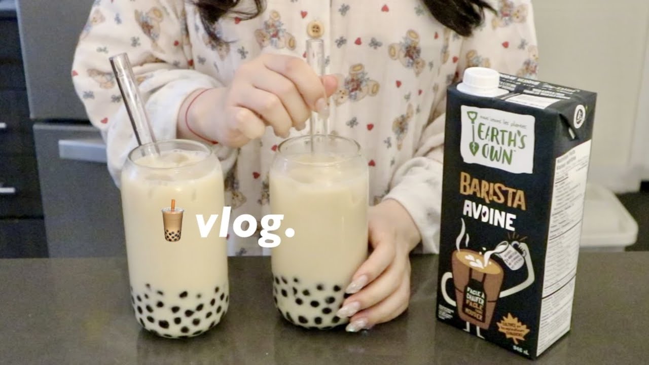 VLOG.两餐吃到饱(՞•Ꙫ•՞)ﾉ自制珍珠奶茶、超好吃的葱油拌面、浓郁鲜美番茄肉丸汤、终于对网红鸡公煲下手了
