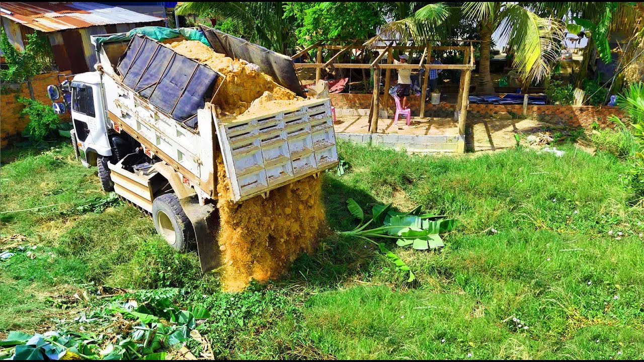 Start New Project!Dump Truck Fillingland  In  Village Develop, Perfect Bulldozer Cleaning Trash Soil