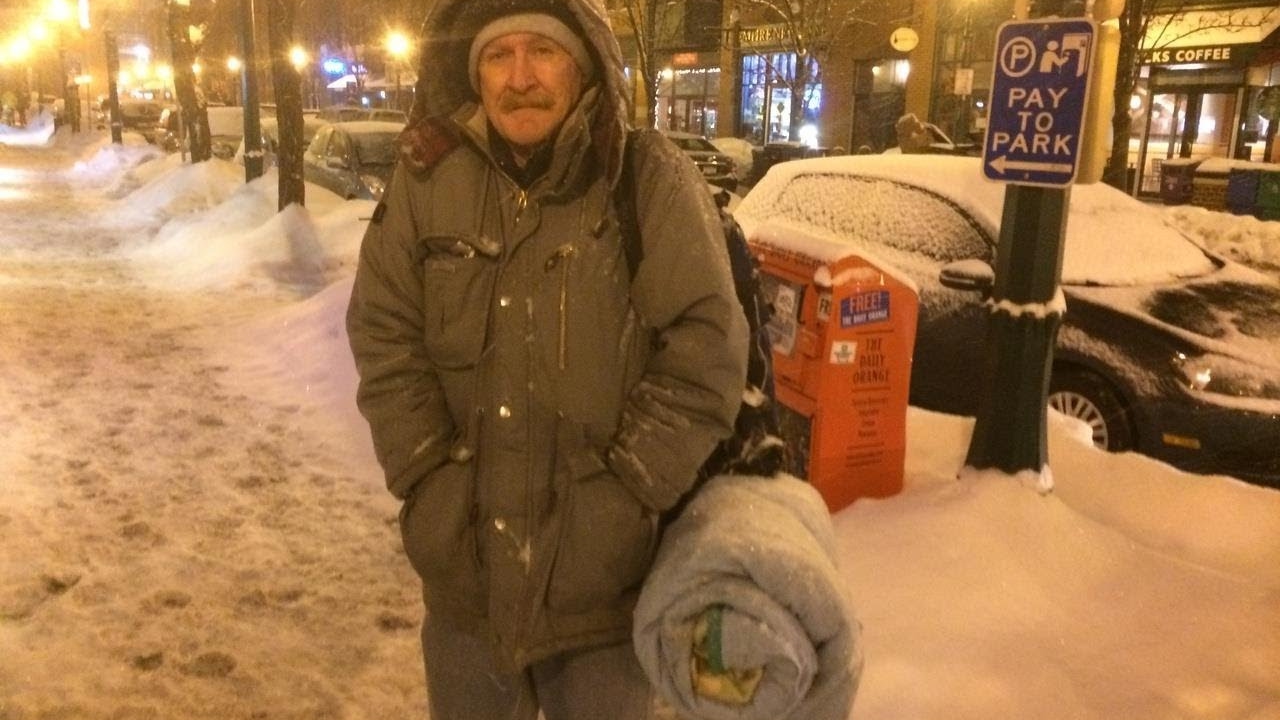 Bill sleeps in an abandoned loft homeless in Syracuse, New York even during the winter.