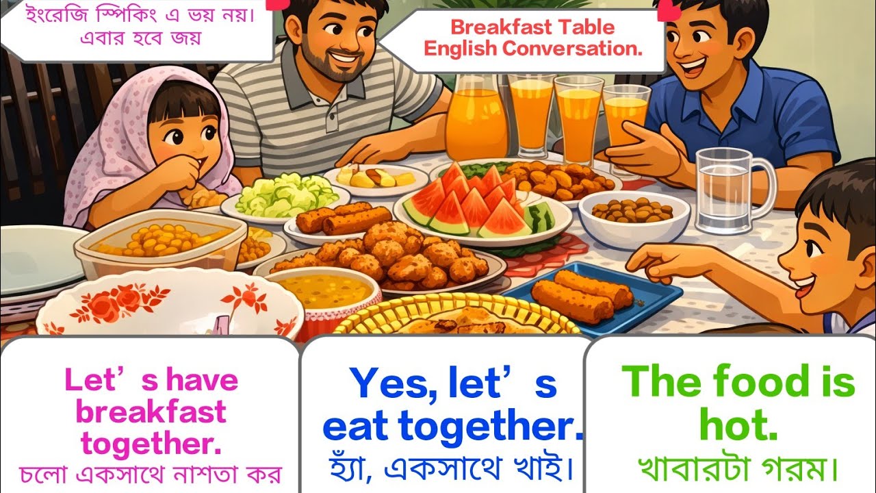১০০টি সকালে নাস্তা খাওয়ার ইংরেজি কথাবার্তাBreakfast English conversation.Bangla to English speaking
