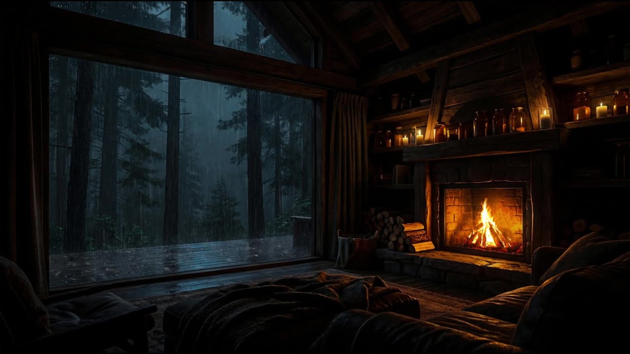 💤 Cozy Cabin Rain & Fireplace Sounds Rain For Sleep | Relaxing Rain ASMR for Deep Sleep (No Music)