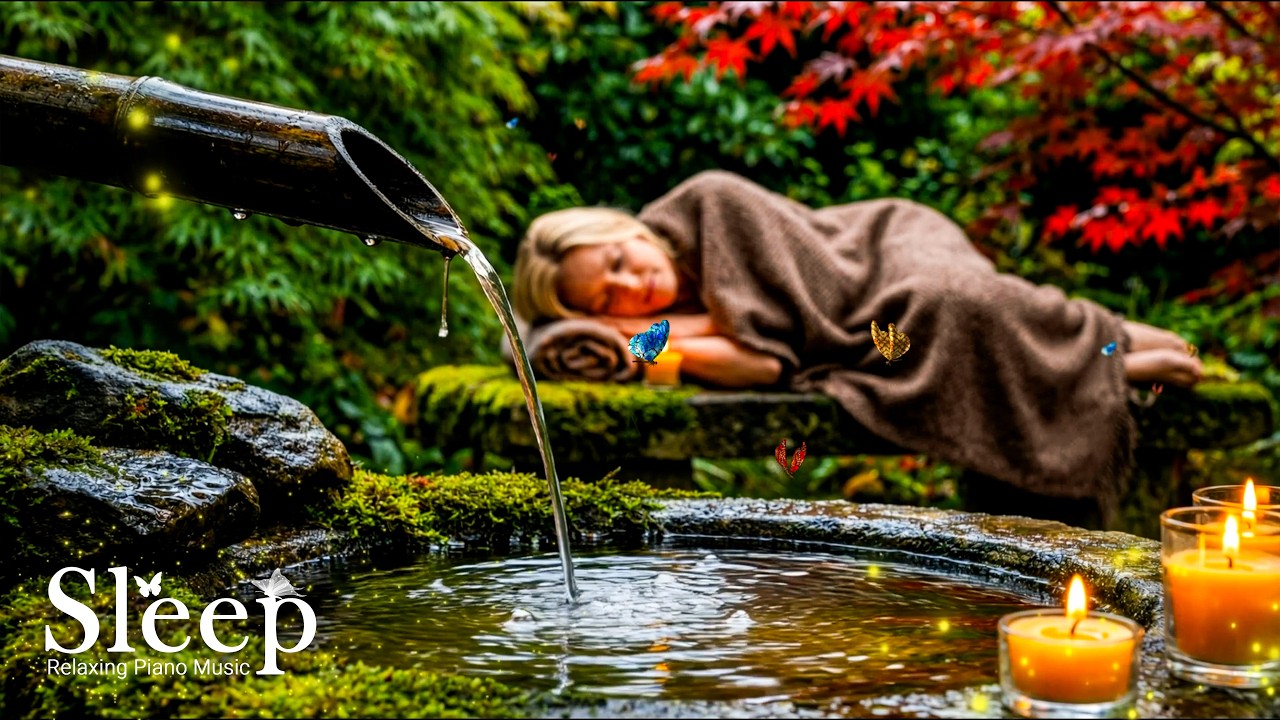 Sleep with Bamboo Water 🍁 Relaxing Piano & Water Sounds 🌿 Serene Sleep