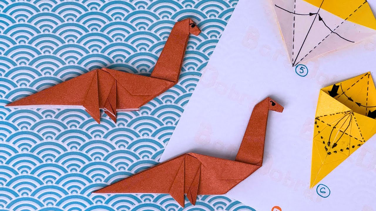 ORIGAMI DO DINOSSAURO DIPLODOCO -  PASSO A PASSO DA MONTAGEM  DO DIAGRAMA DE ORIGAMI EM 3D