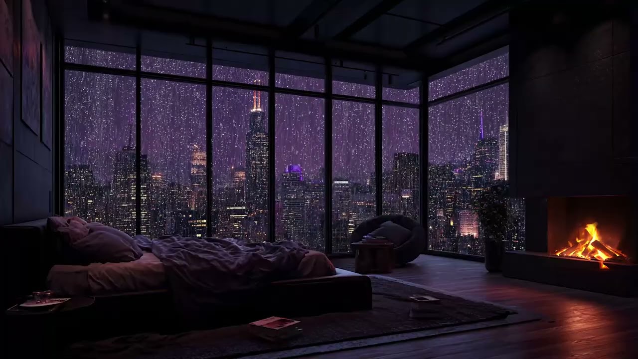 Rain Outside the Window 🌧️ | Peaceful Piano with Fireplace Sounds for Deep Sleep and Calm