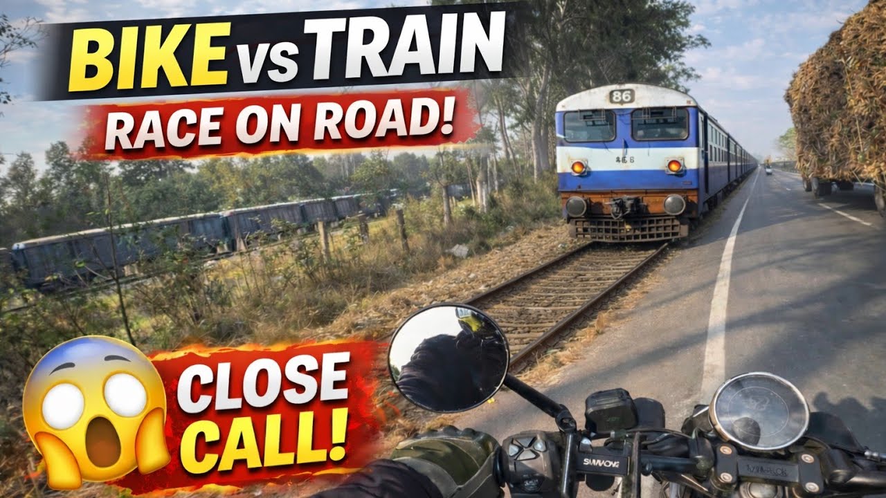 Bike vs Train Race on Road 😱 | Close Call