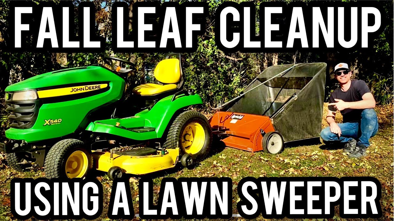 Fall leaf cleanup using a lawn sweeper